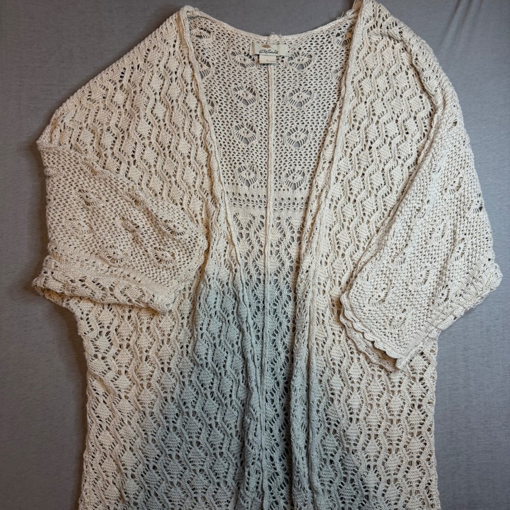 Bob Timberlake VTG Cream Crochet Knit Open‎ Front Cardigan Cotton Cashmere L